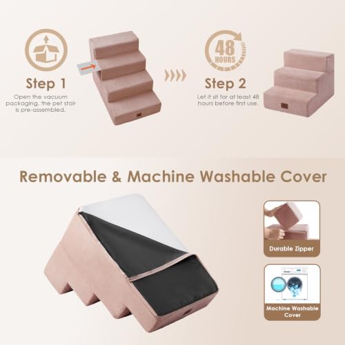 EHEYCIGA Dog Stairs 13.5" H, 3-Step Extra Wide Dog Steps, Pink - Image 6