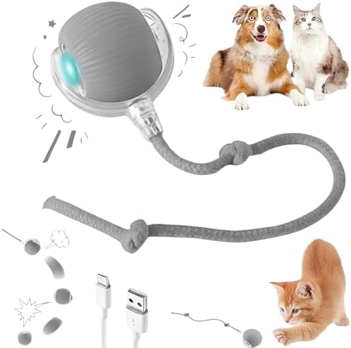 Durable Interactive Cat Toys for Indoor Cats, Dog Toys Ball, Rolling Pet Ball, Smart Automatic Cat Chase Balls Toy, Interactive Dog Toys Speedy Tail,Kitten & Cat Toys Interactive (Gray) by Unknown