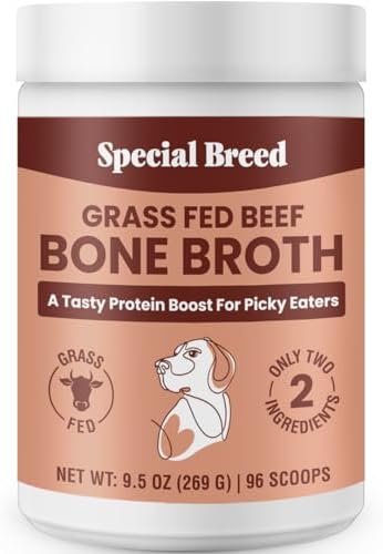 Bone Broth Powder for Dogs and Cats - Dog & Cat Food Topper for Picky Eaters - Grass Fed Beef Bone Broth Supplement - Supports Hydration, Joint, Immunity & Heart Health - Serve Dry or Wet - 9.5oz by SpecialBreedCo