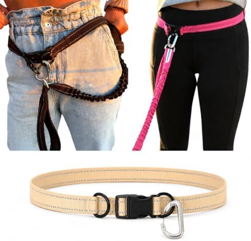 Shed Defender Hands Free Dog Leash Belt - Seen on Shark Tank - Attaches to All Leashes, Hands-Free Waist Belt for Walking, Running, Hiking, Adjustable one Size fits All, Designed in USA (Cream) by ShedDefender