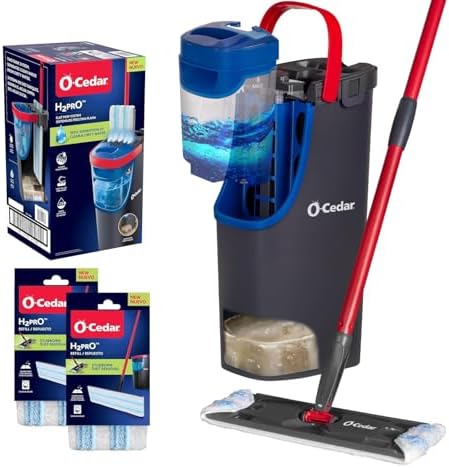 O-Cedar H2prO Flat Mop System with 2 Mop Head Refills | Quick Cleaning Tool | Clean with Clean Water | Machine Washable Reusable Microfiber Mop Pad | Safe on Wood Floors, Vinyl,Tile, Baseboards, Walls by Unknown