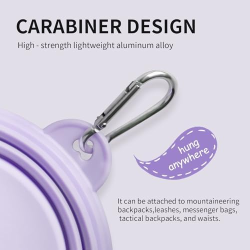 Collapsible Dog Bowls 2-Pack, Portable Travel Dog Bowl with Carabiner, Food-Grade Silicone Pet Bowl for Hiking, Walking (Macaron Blue and Violet) - Image 4