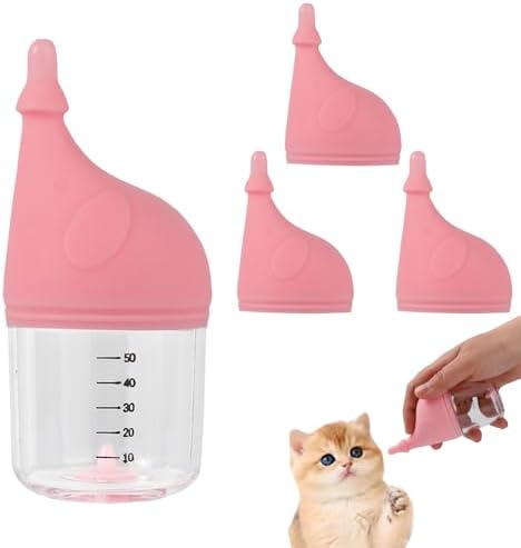 Kitten Bottle Feeding Kit for Nursing, Milk Bottles for Feeding Newborn Puppies,Anti-chocking Design with 3pcs Replaceable Nipples, Cute Elephant Shape for Nursing Small Animals Pets (Pink, 50ML) by LogFaadCoi
