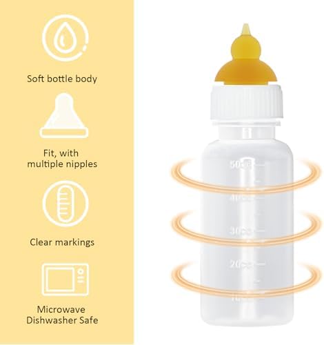 Kitten Nursing Bottle, Pet Feeding Nipple, Milk Nursing Bottles Kits for Newborn Puppy & Kitten, 1 Pet Milk Bottle, 4 Silicone Nipples, Newborn Feeding Kit for Kittens, Puppies, Rabbits, Squirrels - Image 2