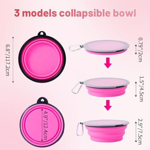 SLSON Dog Bowls Pet Collapsible Bowl with Cover Lids,2 Pack Dog Travel Bowls Portable Foldable Cat Water Dish Bowl for Pets Walking Parking Camping (Pink and Purple, Large) - Image 5