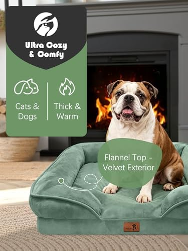 Spotted Play Orthopedic Dog Bed with Sides - Sofa Beds for Large Dogs, Supportive Foam Pet Couch Bed with Washable Removable Cover, Waterproof Lining and Non-Slip Bottom, Green - L - Image 2