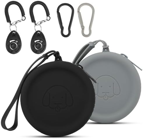 Silicone Dog Treat Pouch, 2PCS Pet Walking Bag for Dog and Cat, Pocket Size, Easy to Clean, Odorless, Zipper Design, Moisture-proof, Portable Training (Dark Gray & Black) by WALLFID