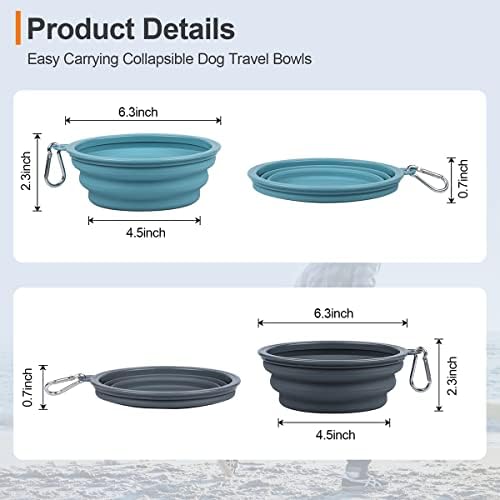 Kytely Collapsible Dog Bowls Medium, 2Pack Foldable Dog Travel Bowl, Portable Pet Water Food Bowl with Clasp, Pet Cat Feeding Cup Dish for Traveling, Walking, Hiking (Blue+Grey) - Image 3