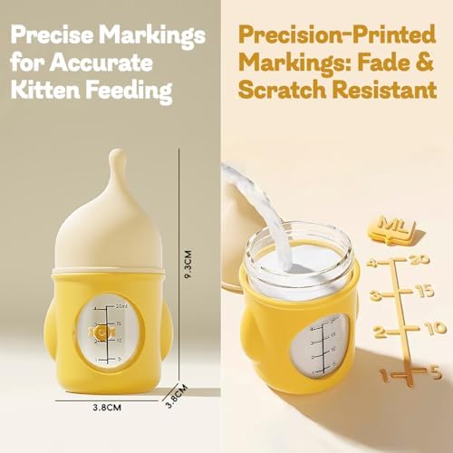 Ergonomic Pet Nursing Bottle,Puppy Bottles for Nursing Puppy Milk - 20ml Slow Flow Kitten Bottle Feeding kit for Newborn Kittens/Puppies/Small Animals, Easy-Clean Silicone Feeder (‌Yellow‌) - Image 2