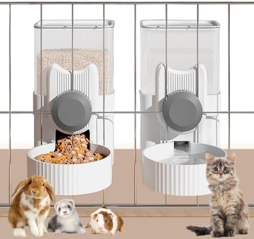 kathson Rabbit Feeder,Bunny Water Bottle Dispenser,Pet Cage Food Bowl,Grey by kathson