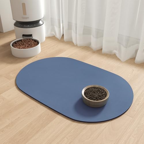 MontVoo Absorbent Dog Food Mat-Dog Mat for Food and Water Bowl | Quick Dry Pet Dish Mat, No Stains & Easy Clean Cat Rug for Messy Drinkers Cat Accessories Pet Supplies, 14"x22", Blue by MontVoo
