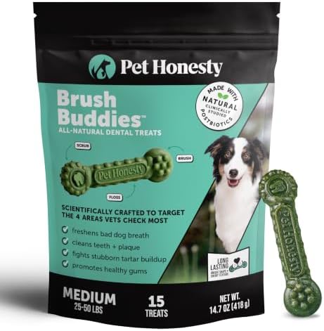 Pet Honesty Brush Buddies Vet Backed Dog Dental Chews, 15 Count by PetHonesty