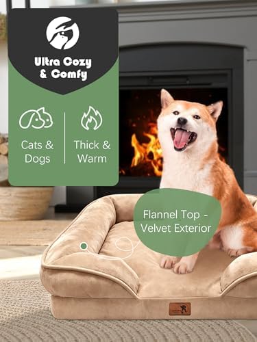 Spotted Play Orthopedic Dog Bed with Sides - Sofa Beds for Medium Dogs, Supportive Foam Pet Couch Bed with Washable Removable Cover, Waterproof Lining and Non-Slip Bottom, Brown - M - Image 2