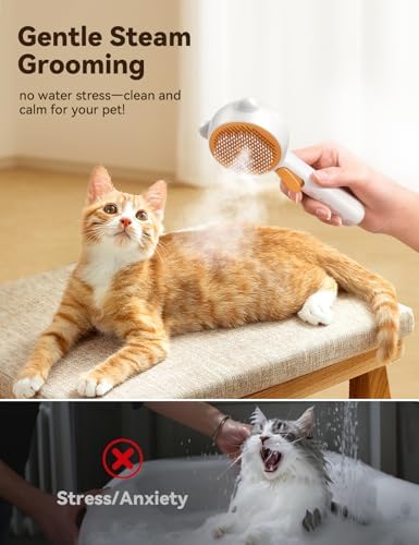 Pet Steam Brush for Dogs & Cats, Brushes for Indoor Cats with Release Button, Undercoat Removal Grooming brush, Dual Spray USB Rechargeable, Dog Brush for Shedding for All Long- and Short-haired Pets - Image 2