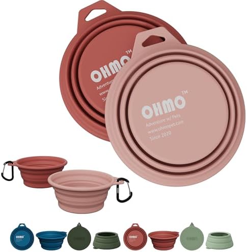 OHMO Collapsible Dog Bowls for Pet Travel, 12oz, 2pcs, Coral&Brick Red by OHMO