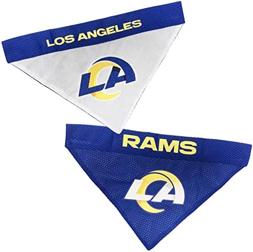 NFL DOG BANDANA - LOS ANGELES RAMS REVERSIBLE PET BANDANA. 2 Sided Sports Bandana with a PREMIUM Embroidery TEAM LOGO, Large/X-Large. - 2 Sizes & 32 NFL Teams available by PETSFIRST