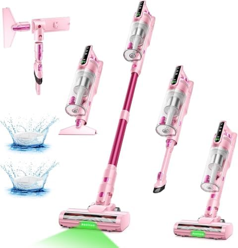 Trucozie Cordless Vacuum Cleaner, Self-Standing Lightweight Stick Vacuum with 50 mins Runtime, Powerful Suction, Anti-Tangle Wireless Vacuum for Home, Hardwood Floor, Carpet, Pet Hair, Pink by TrucozieHome