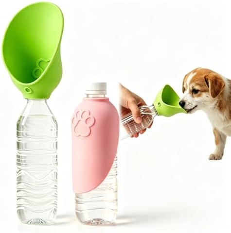 2 Pack Silicone Dog Water Bottle Attachment, Portable Slip-On Pet Water Bowl, Fits Standard Water Bottles for Walking Hiking Travel, Pink & Green by Unknown