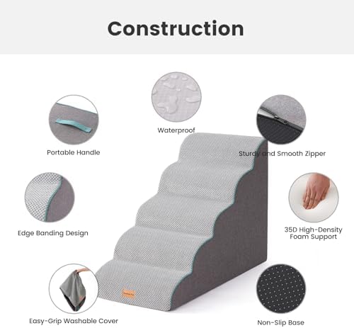 Gardner Pet Dog Stairs for Small Dogs 22.8" H, Curved 5-Step Pet Stairs, Dog Steps for High Bed, Couch (24-30 in) with Durable Non-Slip Waterproof Fabric Cover and CertiPUR-US Certified Foam - Image 3