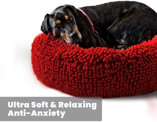 Muddy Mat® Cloud K-9 Bed for Dogs & Cats, Soft & Relaxing Donut Dog Bed, Chenille Material, Removable Cover, Washable & Dryer Safe–Red Large(40'x40') - Image 5