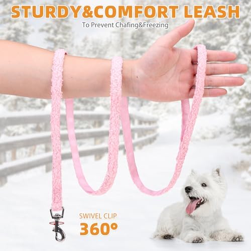KOOLTAIL Plush Small Dog Harness and Leash Set, Warm Fleece No Pull Puppy Vest for Winter, Lightweight Reflective Step in Pet Harness for Medium Sized Dogs Boy Girl Outdoor Walking Cute Soft, Pink M - Image 5