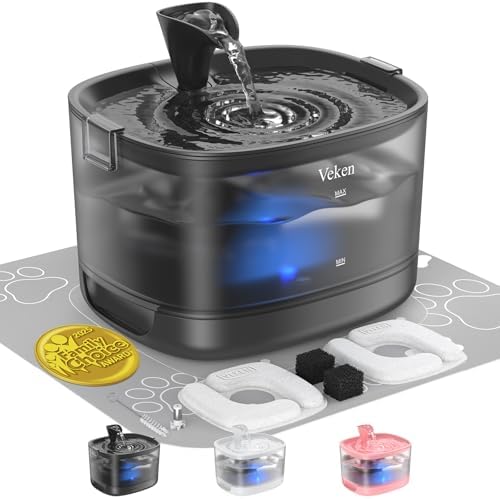 Veken 85oz/2.5L Cat Water Fountain with Detachable Tank & Secure Clips, D1 by Veken