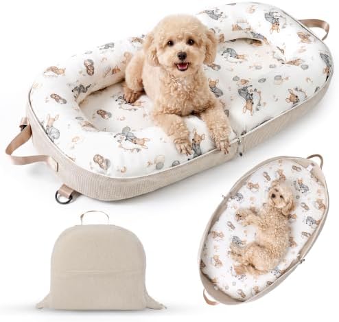 Dog Bed for Small Dogs & Cats, Foldable Travel Bed with Removable Bolsters by Preciozonal