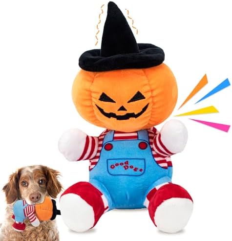 Halloween Dog Squeaky Toy - Pumpkin Plush Dog Chew Toy with Crinkle Paper, Durable Stuffed Toy for Small, Medium & Large Breeds, Festive Halloween Pet Toy by OUSIYA