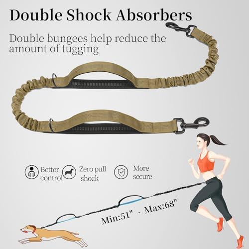 iYoShop Hands Free Dog Leash with Zipper Pouch, Large, 25-120 lbs, Khaki - Image 5