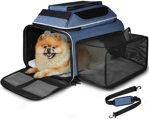 Petskd Top and Side Expandable Small Pet Carrier Airline Approved, Blue by Petskd