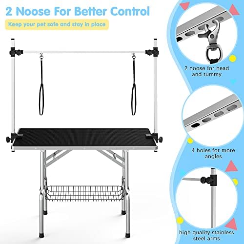 Lyromix 36'' Foldable Dog Grooming Table with Arms/Nooses/Mesh Tray, Black - Image 2