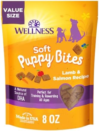 Wellness Soft Puppy Bites Dog Training Treats, Natural, Grain Free, Lamb and Salmon Recipe, 8 oz Bag by WellnessNaturalPetFood