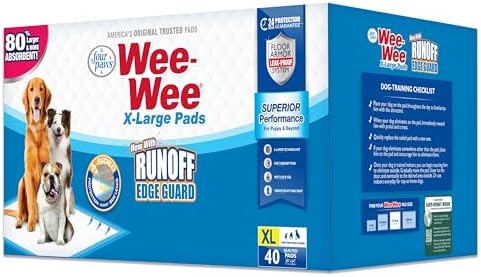 Four Paws Wee-Wee Superior Performance Extra Large Pee Pads for Dogs with Runoff Barrier Edge Guard Protection, Puppy & Dog Potty Training Pads, Housebreaking Supplies, 28" x 34" (40Count) by FourPaws