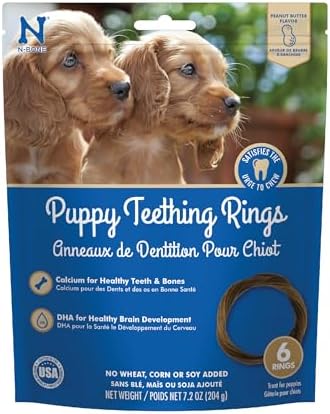 N-Bone Puppy Teething Rings, Peanunt Butter Flavor, Natural Puppy Teething Chews & Chew Treats, Helps Soothe Teething Gums, Calcium Enriched, 6 Rings by N-Bone