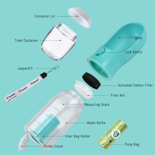 Cibaabo Dog Water Bottle with Food Container & Poop Bag Holder & Filter - Image 3