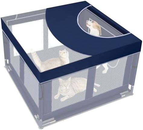 Dog Playpen Cover, 42x42 inch Dog Play Pen Top with Hooks, Soft Fabric Roof Puppy Playpen Topper for Cat Crate Kennel (Cover Only) by ZIKOPOMI