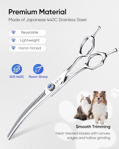 ULG Curved Thinning Dog Shears for Grooming, 7 Inch Professional for Blending, 40-Tooth 15%-20% Rate 440C Stainless Steel - Image 2
