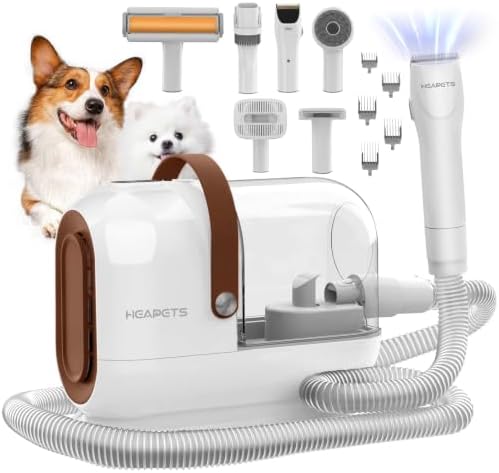 HEAPETS Dog Grooming Vacuum Kit - 3L Vacuum with 7 Tools, Low Noise Electric Clipper and Brush for Pet Shedding at Home, White by Heapets