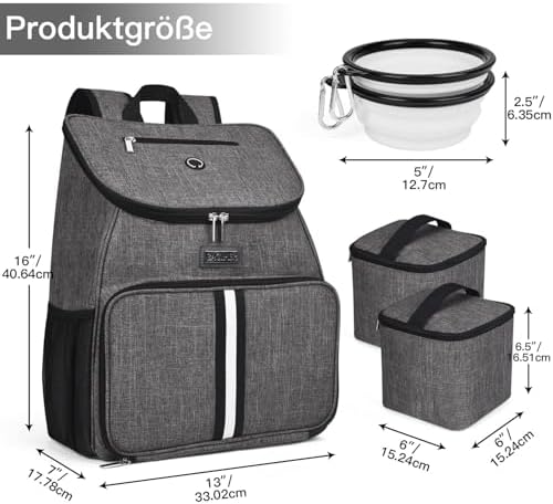 BAGLHER丨Dog Travel Bag, Airline Approved Pet Supplies Backpack, Dog Travel Backpack Accessories Set with 2 Silicone Collapsible Bowls and 2 Food Baskets, Gray - Image 3