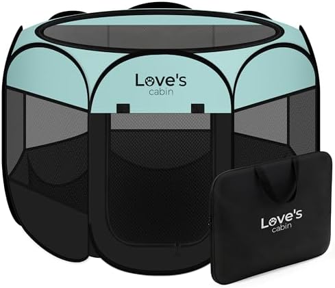 Love's cabin Pet Puppy Dog Playpen, Medium Dog Tent Crates Cage Indoor/Outdoor, Portable Playpen for Cat, Foldable Pop Up Dog Kennel Playpen with Carring Case, Removable Zipper Top, Green by Lovescabin