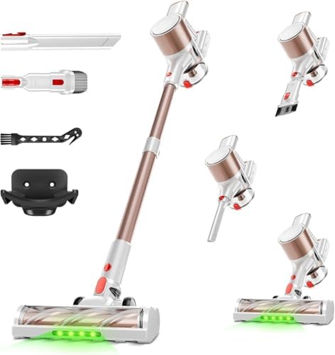 Cordless Vacuum Cleaner, 500W/40Kpa Vacuum Cleaners for Home, Stick Vacuum Cordless with LED Display, Anti-Tangle & Wall Mount, 8 in 1 Lightweight Vacuum for Hard Floors Pet Hair(Gold) by HONKIOfficial