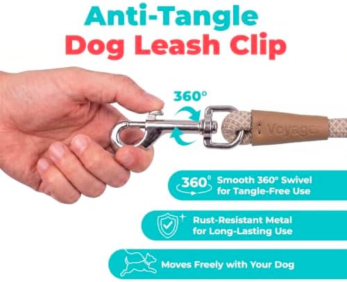 Voyager by Best Pet Supplies Round Rope Reflective Dog Leash - Soft Neoprene Handle & Tangle-Free Hook - Heavy Duty, Strong Durable Lead for Large/Medium/Small Dogs - Khaki, 3/8” x 5' - Image 7