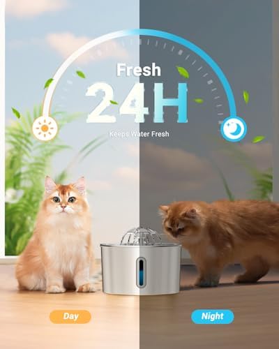 Cat Water Fountain Stainless Steel - 74oz/2.2L Automatic Large Pet Watering Bowl Dispenser for Indoor Cats - Drinking Fountains with 6 Filter, Gifts for Dogs and Kitty - Dog Waterer Bowls No Spill - Image 5