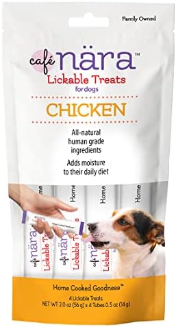 Café Nara - Chicken Lickable Treat for Dogs - Supports Pet Hydration - Wet Dog Food/Meal Topper - Traceable Ingredients - Wheat, Corn & Soy Free - Non-GMO - 0.5 oz - 4 Tubes - 1 Pack by Caf%C3%A9N%C3%A4ra