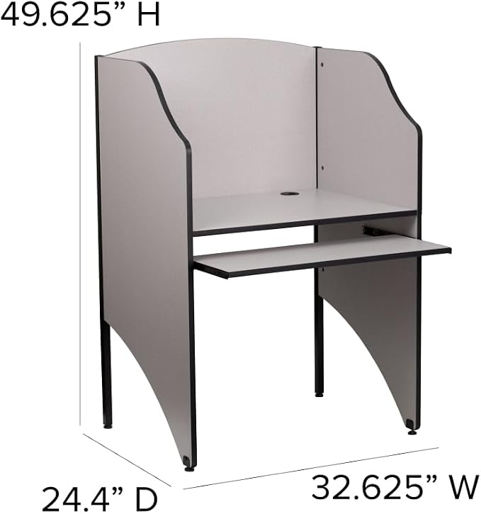 Flash Furniture Kevin Starter Student Study Carrel for Testing Centers and Classrooms, Starter Study Carrel Unit/Private Student Testing Desk, Gray - Image 3