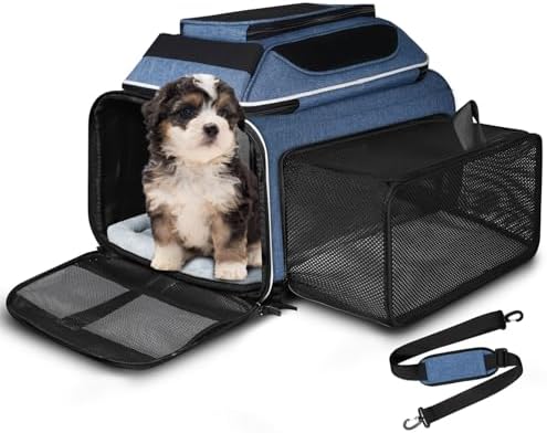 Petskd Top and Side Expandable Small Pet Carrier Airline Approved, Blue by Petskd
