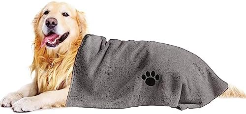 Puomue Microfiber Dog Towels for Drying Dogs, Super Absorbent and Soft Pet Grooming Towel, 40 Inch X 23.6 Inch, Perfect Dog Shower & Bath Supplies for Large, Medium or Small Dogs, Grey by Puomue