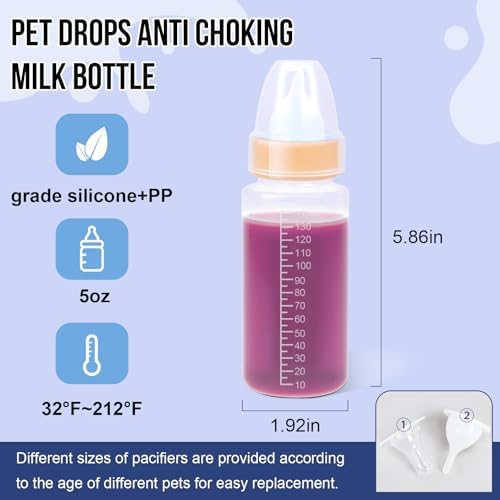 ASEVAT 5 oz 3PackPet Feeding Bottle, Anti-Choking Puppy Feeder Design,with 3pcs Replaceable and Reusable Silicone Nipples for Feeding Puppies, Kittens, Small Animals - Image 5