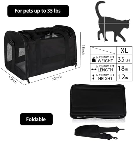 Cat Carrying Case - Pet Carrier Airline Approved, Protable and Breathable Pet Travel Carrier Removable Fleece Pad, Collapsible Cat Carrier Dog Carrier for Medium Cats Small Cats Dogs (X-Large, Black) - Image 2
