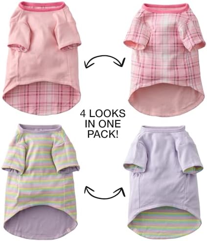 Pet Passion Rover Dog T-Shirt, Reversible, 2 Pack, Pink Preppy Plaid, Large - Image 4